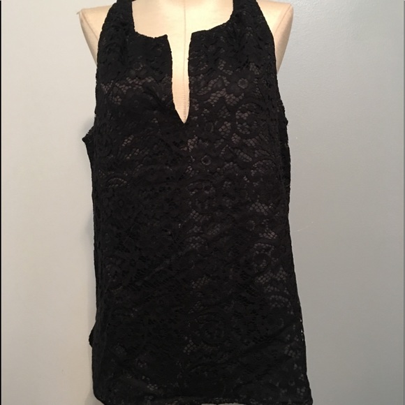 J. Crew Tops - J Crew Black lace overlay tank top .